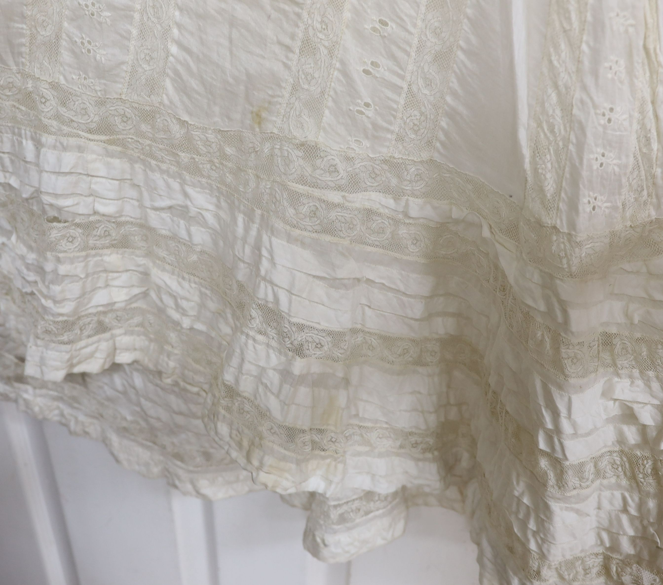 An Edwardian white worked and lace inserted ladies croquet garden dress